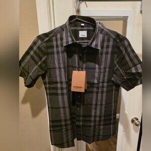 Brand New Black/Gray Burberry Checked Short Sleeve Shirt